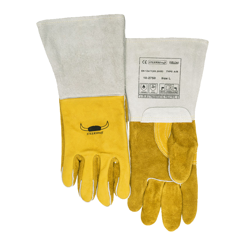 Gants de soudeur Cuir croûte et fleur de bovin avec manchette croûtée 15cm (Taille 9,5) - 0