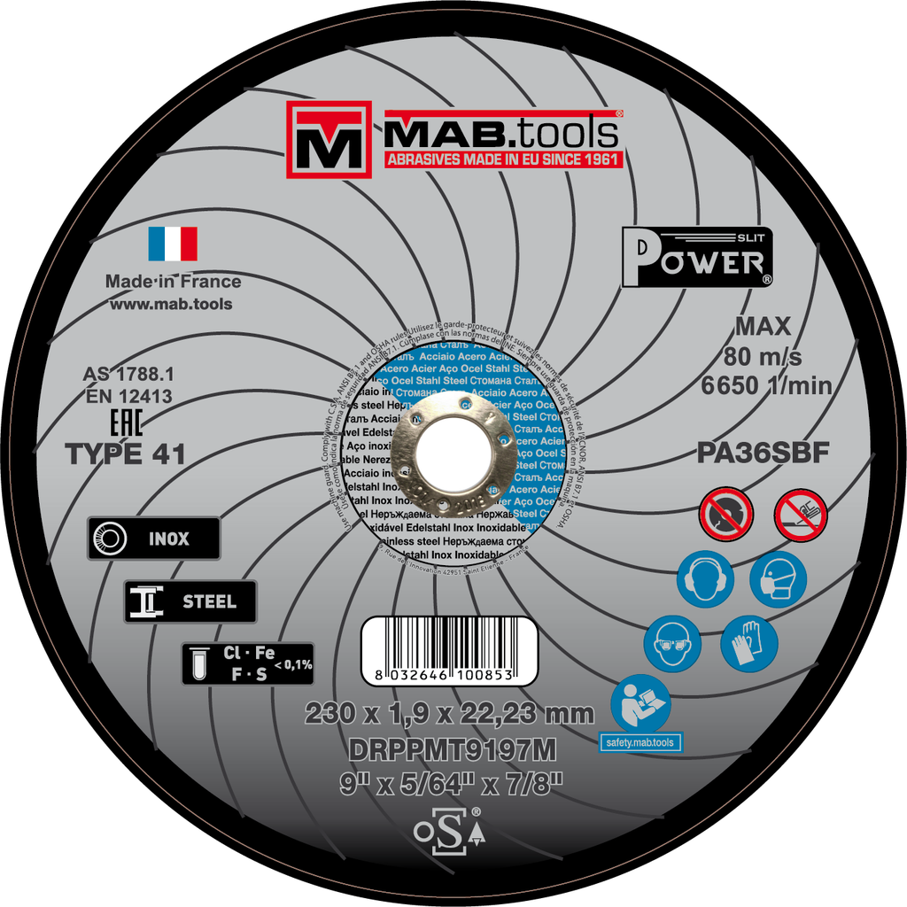 Disque à tronçonner 230mm, pour découpe de l'inox